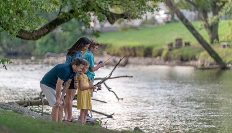 Family fishing in the Little Pigeon River