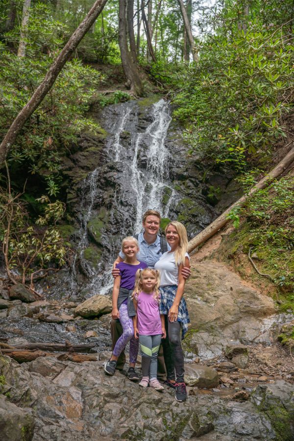 Family waterfall hike in Great Smoky Mountains National Park