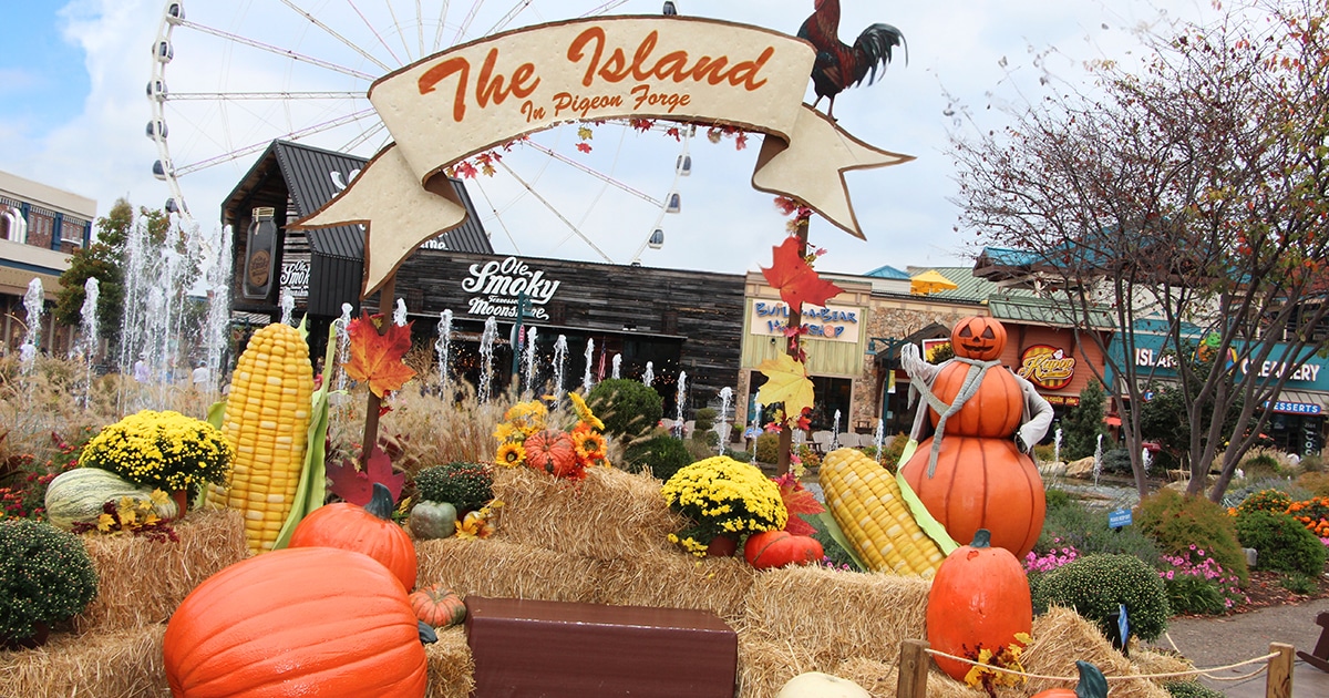 Fall decor at The Island in Pigeon Forge